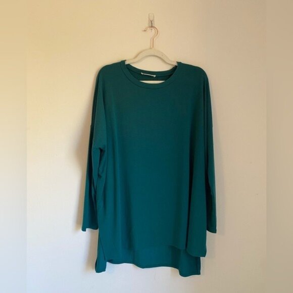 Women's Zenana Dark Teal Long Sleeve Loose Fit Tunic Top Size L - Picture 2 of 9